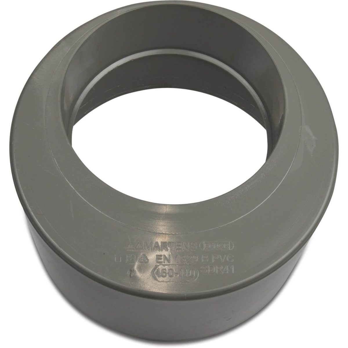 Verloopstuk excentrisch PVC-U 125 mm x 160 mm lijmmof x spie grijs KOMO | Aantal 1 PCS