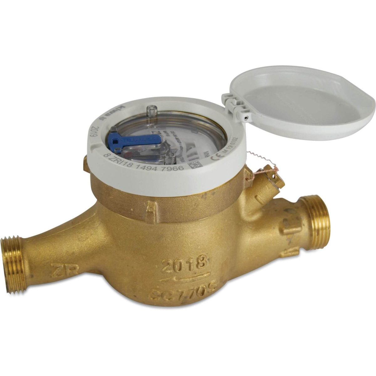 Watermeter nat messing 3/4" buitendraad 16bar 1.5m³/h DN15 messing KIWA type DS78TBR horizontaal met pulse optie | Aantal 10 PCS