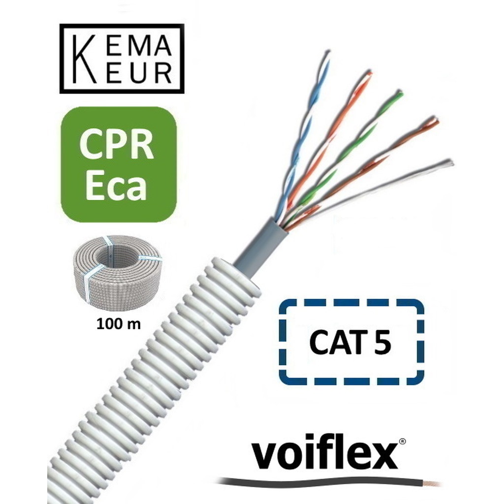 VoiFlex Voorbedr.Buis 16mm UTP CAT 5E 4x2xAWG24/1 ( prijs per 100 mtr. ) KEMA CPR
