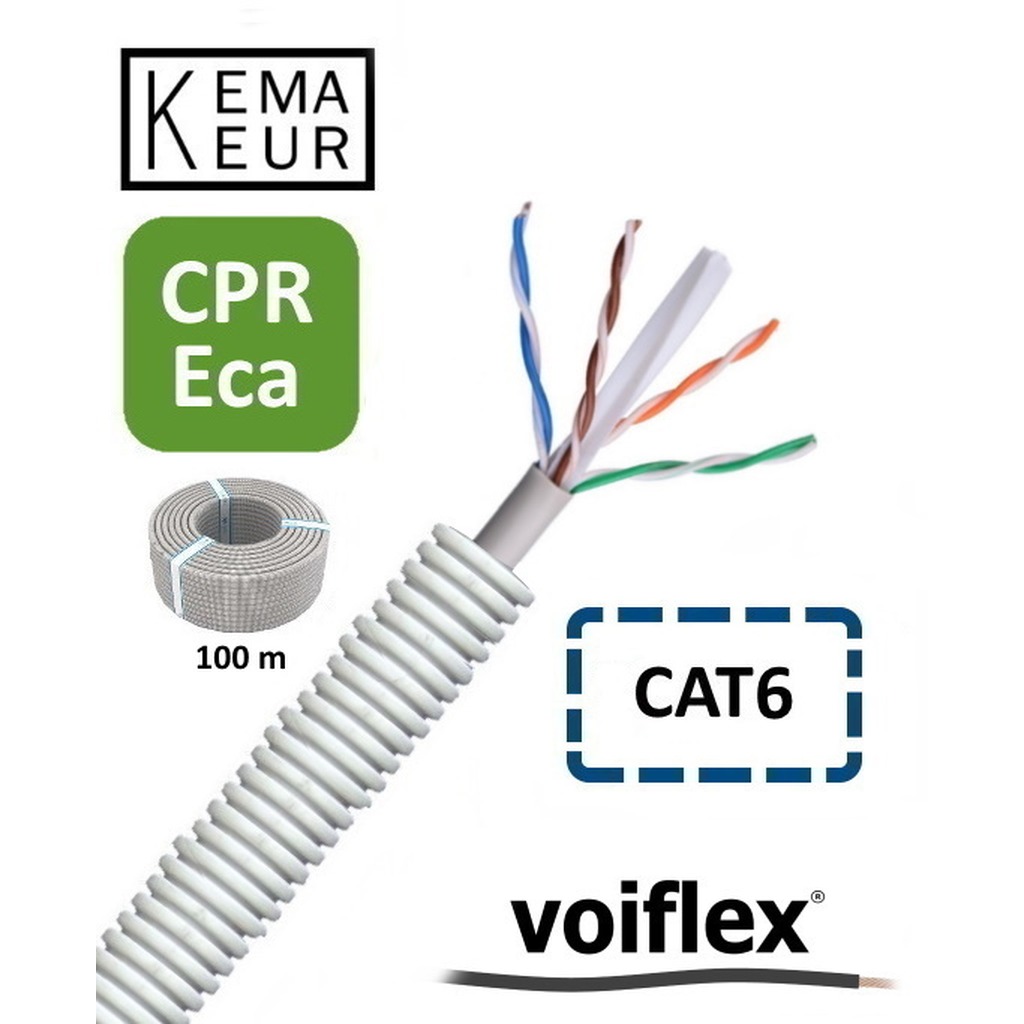 VoiFlex Voorbedr.Buis 16mm UTP CAT 6 4x2xAWG23/1 ( prijs per 100 mtr. ) KEMA CPR