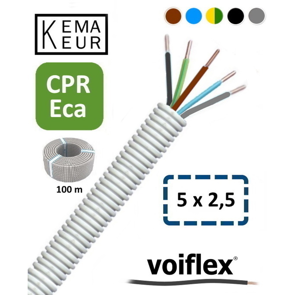 VoiFlex Voorbedr.Buis 20mm+HO7V-U 5G2.5 ( prijs per 100 mtr. ) KEMA CPR
