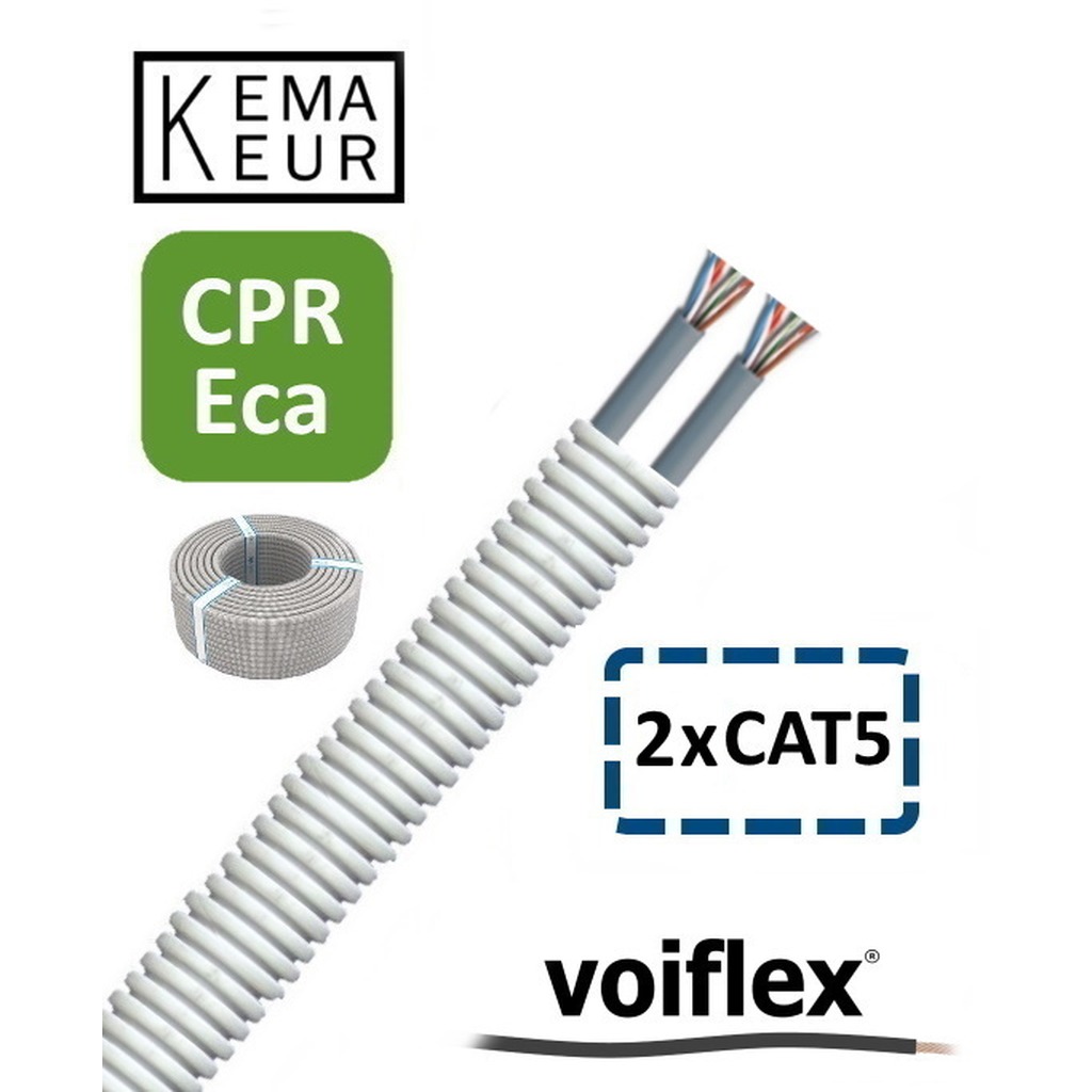 VoiFlex Voorbedr.Buis 20 mm 2 x UTP CAT 5E 4x2xAWG24/1 ( prijs per 100 mtr. ) KEMA CPR