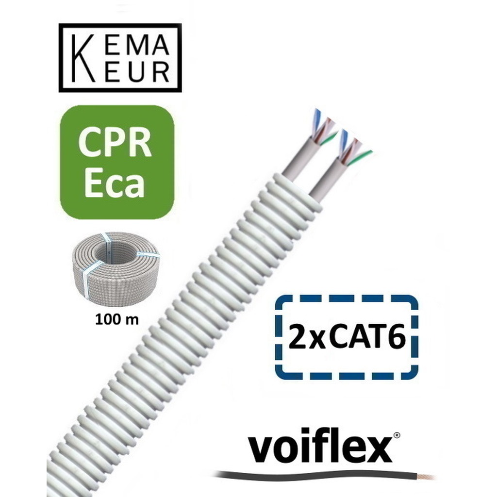 VoiFlex Voorbedr.Buis 20mm 2 x UTP CAT 6 4x2xAWG23 ( prijs per 100 mtr. ) KEMA CPR