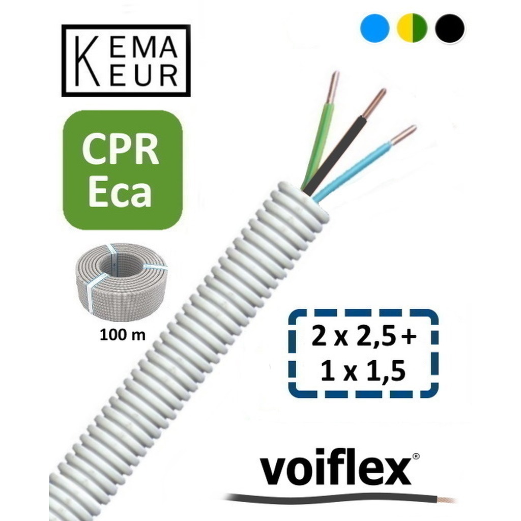 VoiFlex Voorbedr.Buis 16mm+HO7V-U 2G2.5 BL-G/G+1 x 1.5 ZW ( prijs per 100 mtr. ) KEMA CPR