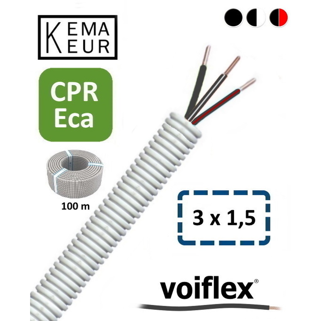 VoiFlex Voorbedr.Buis 16mm+HO7V-U 3 x 1.5 ZW-ZW/W-ZW/R ( prijs per 100 mtr. ) KEMA CPR
