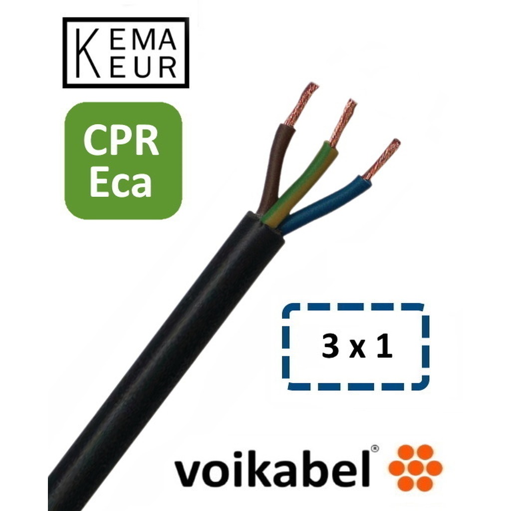 PVC mantelleiding ( VMvL ) H05VV-F Eca 3 x 1 mm² zwart