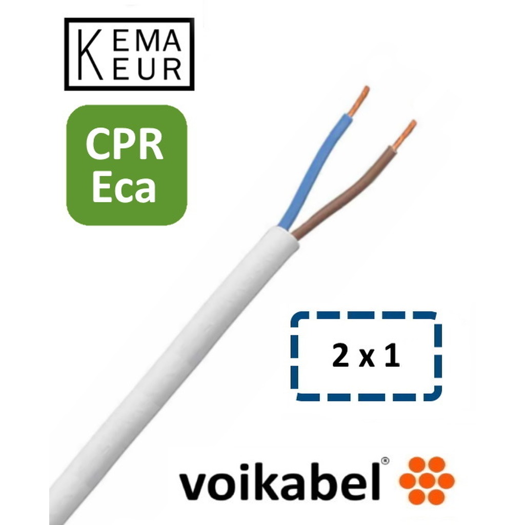 PVC mantelleiding ( VMvL ) H05VV-F Eca 2 x 1 mm² wit