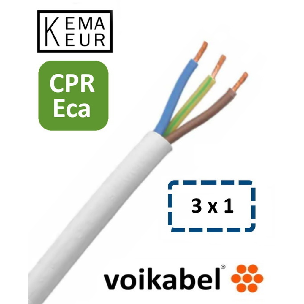PVC mantelleiding ( VMvL ) H05VV-F Eca 3 x 1 mm² wit