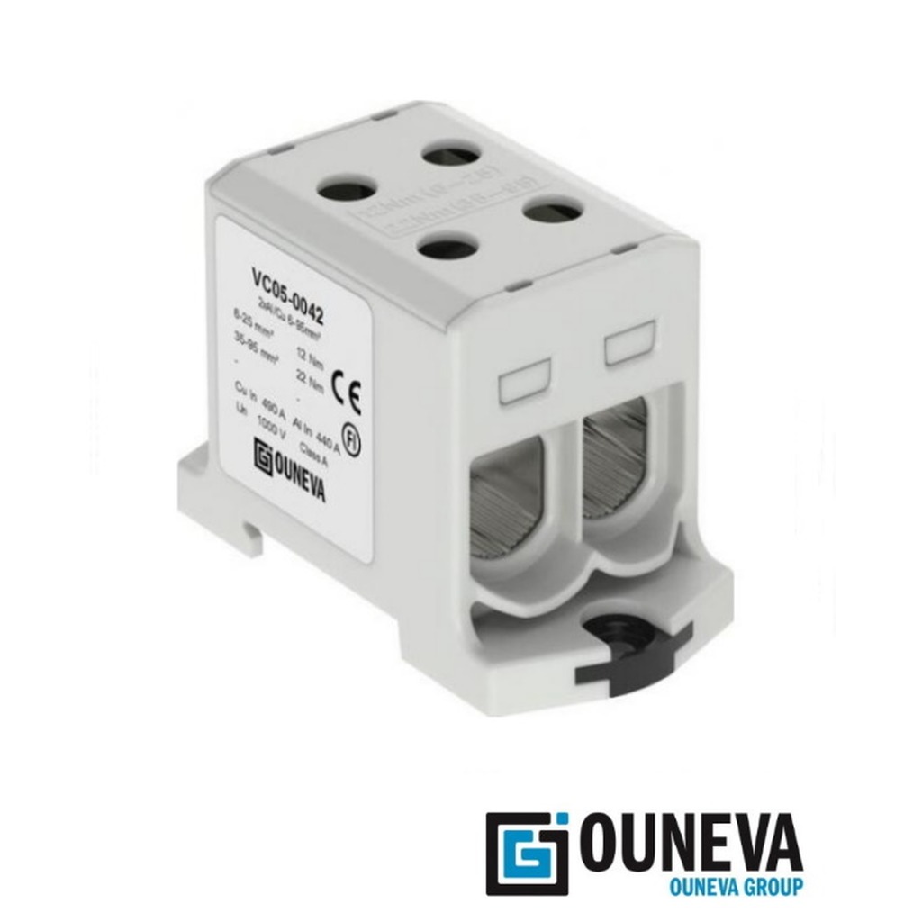 Dubbele aansluit-/aftakklem 6 - 95mm² grijs