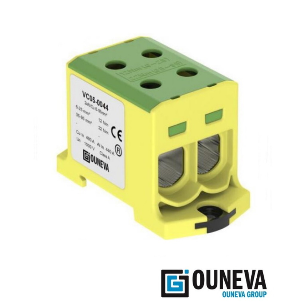 Dubbele aansluit-/aftakklem 6 - 95mm² groen/geel