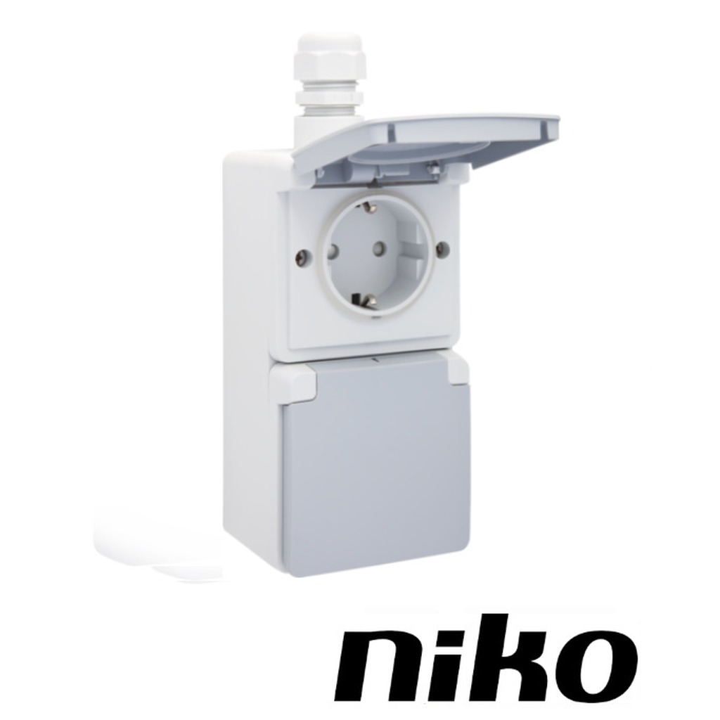 Niko Spuitwaterdicht wcd dubbel VERTICAAL incl. doos met 1 x M20-ingang met wartel