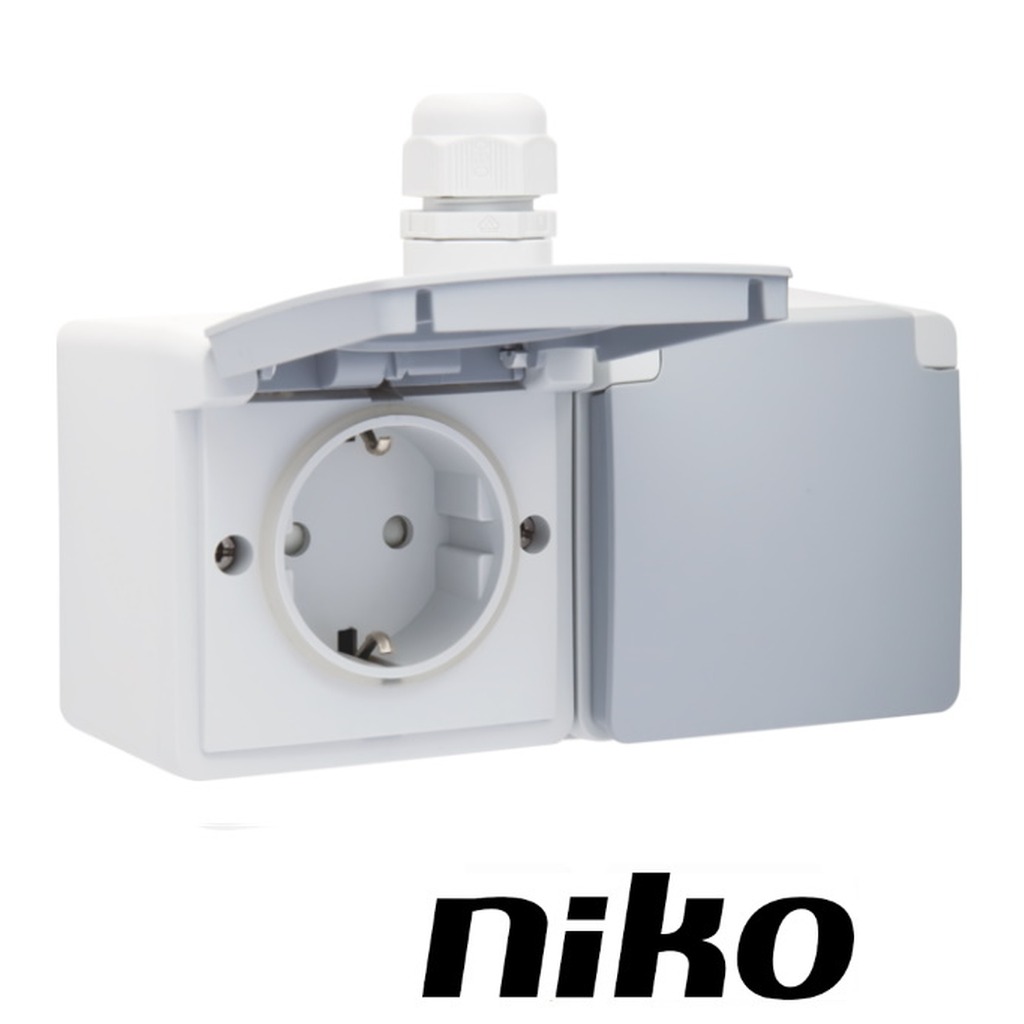 Niko Spuitwaterdicht wcd dubbel HORIZONTAAL incl. doos met 1 x M20-ingang met wartel