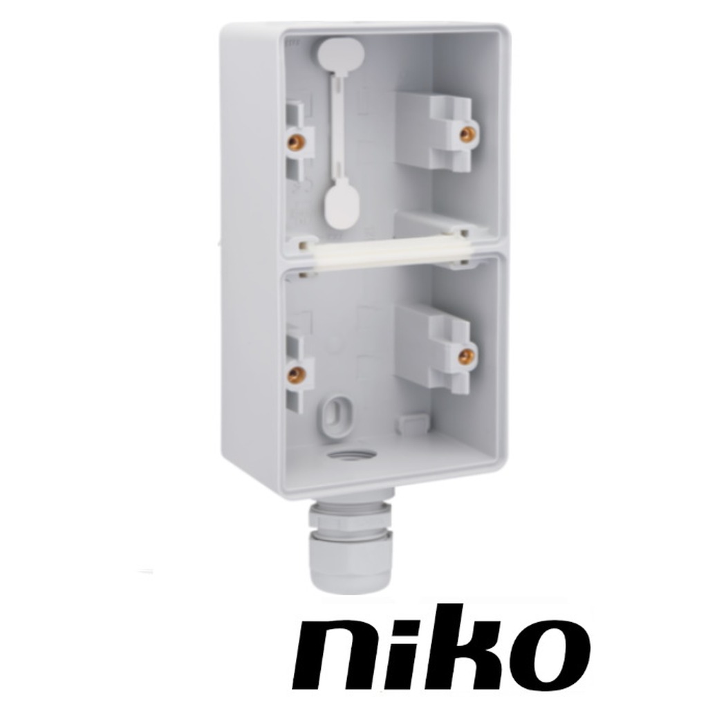 Niko Spuitwaterdicht opbouwdoos 2-voudig VERTICAAL ( IP55 ) grijs met 1 x M20-ingang incl. wartel
