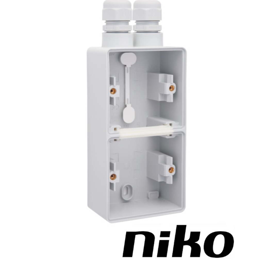 Niko Spuitwaterdicht opbouwdoos 2-voudig VERTICAAL ( IP55 ) grijs met 2 x M20-ingang incl. wartel