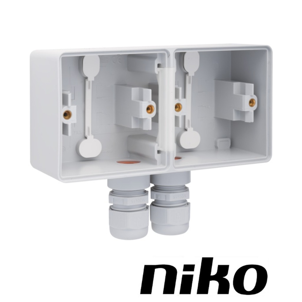 Niko Spuitwaterdicht opbouwdoos 2-voudig HORIZONTAAL ( IP55 ) grijs met 2 x M20-ingang incl. wartel