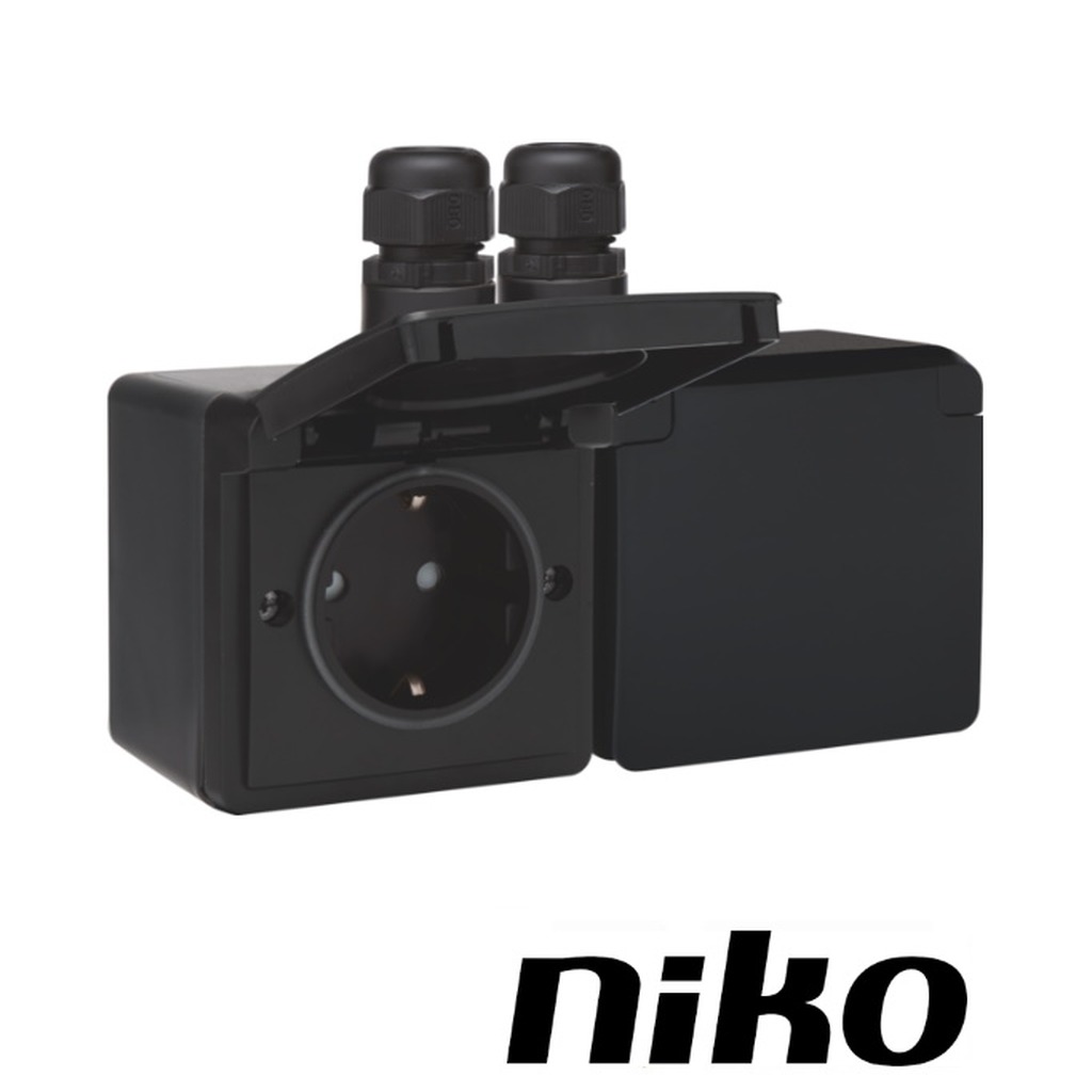 Niko Spuitwaterdicht wcd dubbel HORIZONTAAL incl. doos met 2 x M20-ingang met wartel