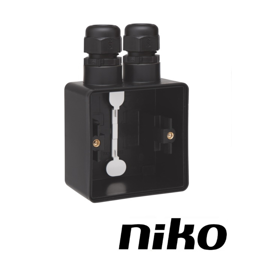Niko Spuitwaterdicht opbouwdoos enkelvoudig ( IP55 ) zwart met 2 x M20-ingang incl. wartels
