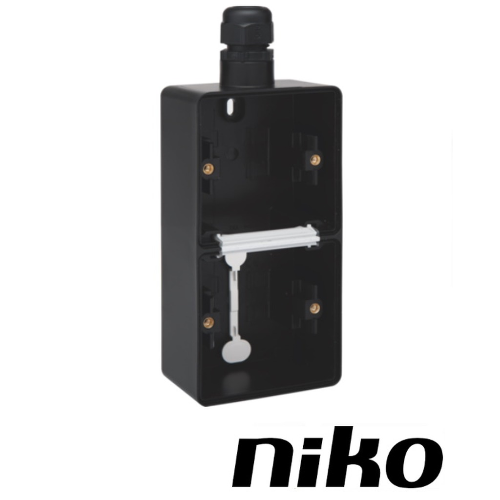 Niko Spuitwaterdicht opbouwdoos 2-voudig VERTICAAL ( IP55 ) zwart met 1 x M20-ingang incl. wartel