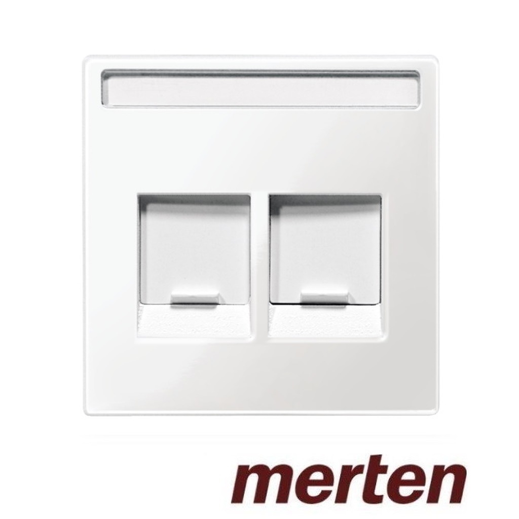 Merten cent.pl. mod Jack 2-v met ruimte voor tekst en stofschuifkap