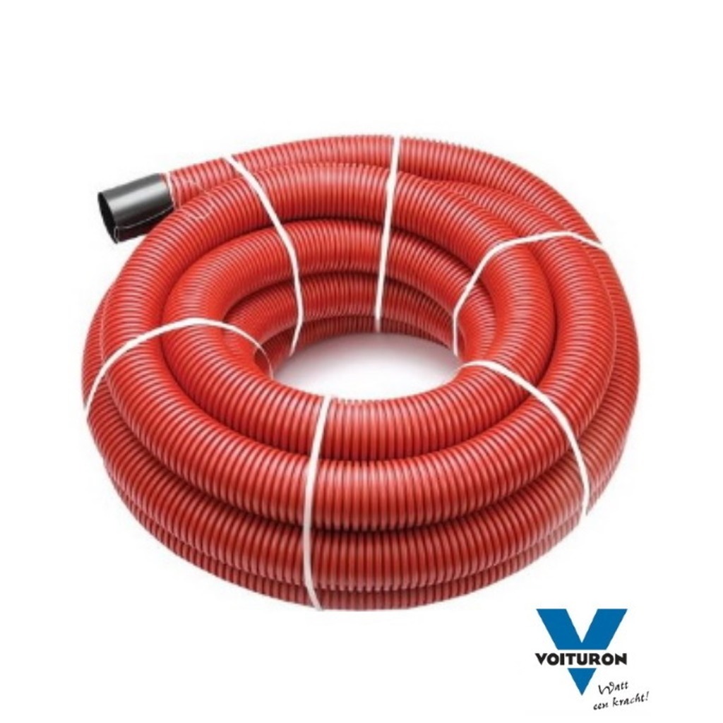 Kabelflex ø 125 mm rood met trekdraad en koppelstuk ( prijs per rol 50 mtr. )