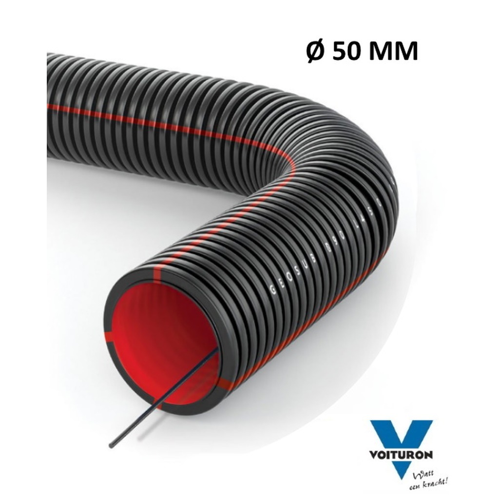 Kabelflex ø 50 mm zwart UVstab. GEOSUB met trekdraad en koppelstuk ( prijs per rol 50 mtr. )