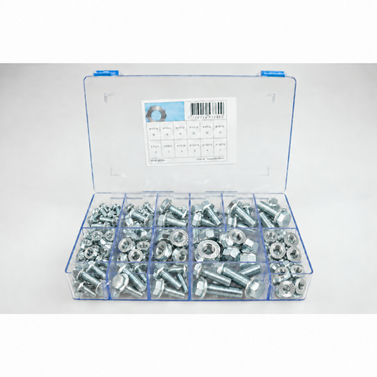 Assortimentsdoos Flensbout DIN 6921 en Flensmoer DIN 6923 verzinkt
