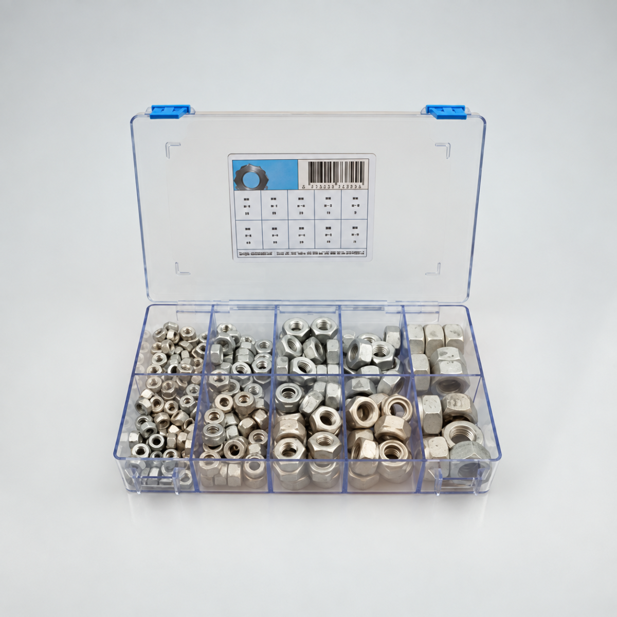 Assortimentsdoos Zeskantmoer DIN 934 en DIN 985 Rvs A2 RVNEXUS