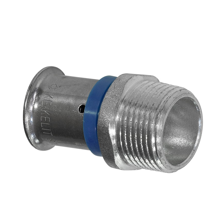 Kelox Ultrax draadkoppeling pers x buitendraad messing met rvs pershuls