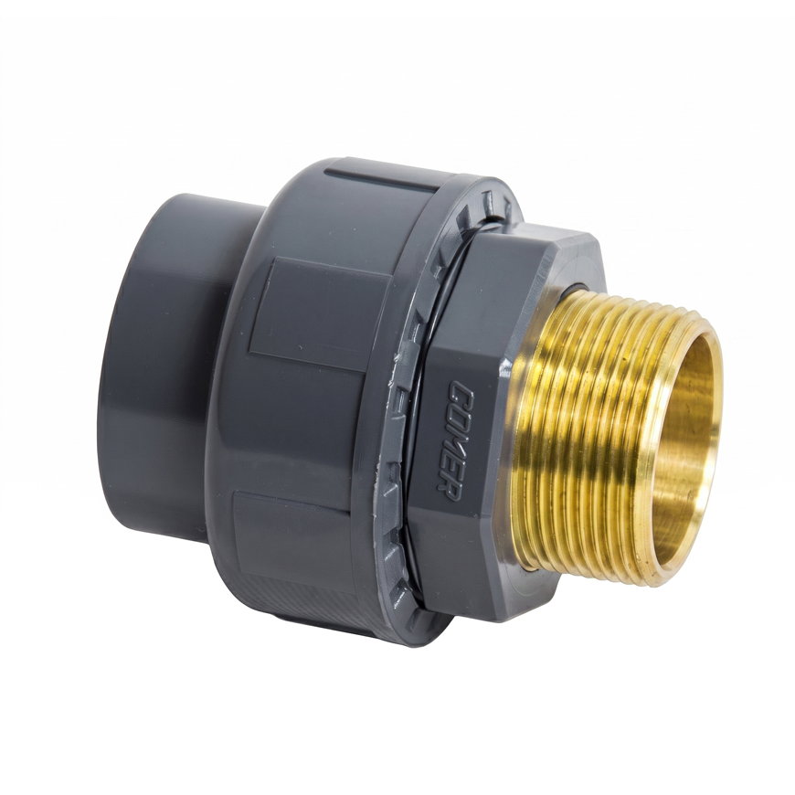 Comer 3-delige koppeling, pvc-u / messing, inwendig lijm x buitendraad, 16 bar, 25 mm x ¾"
