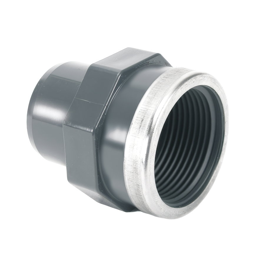 Comer inzet-schroefstuk, pvc-u, rvs, uitwendig lijm x bi.dr., +versterkingsring, 16 bar, 32 mm x ¾"