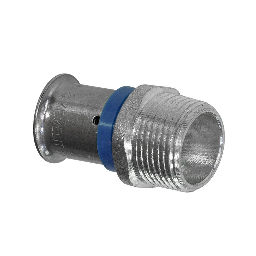 Kelox Ultrax draadkoppeling pers x buitendraad messing met rvs pershuls