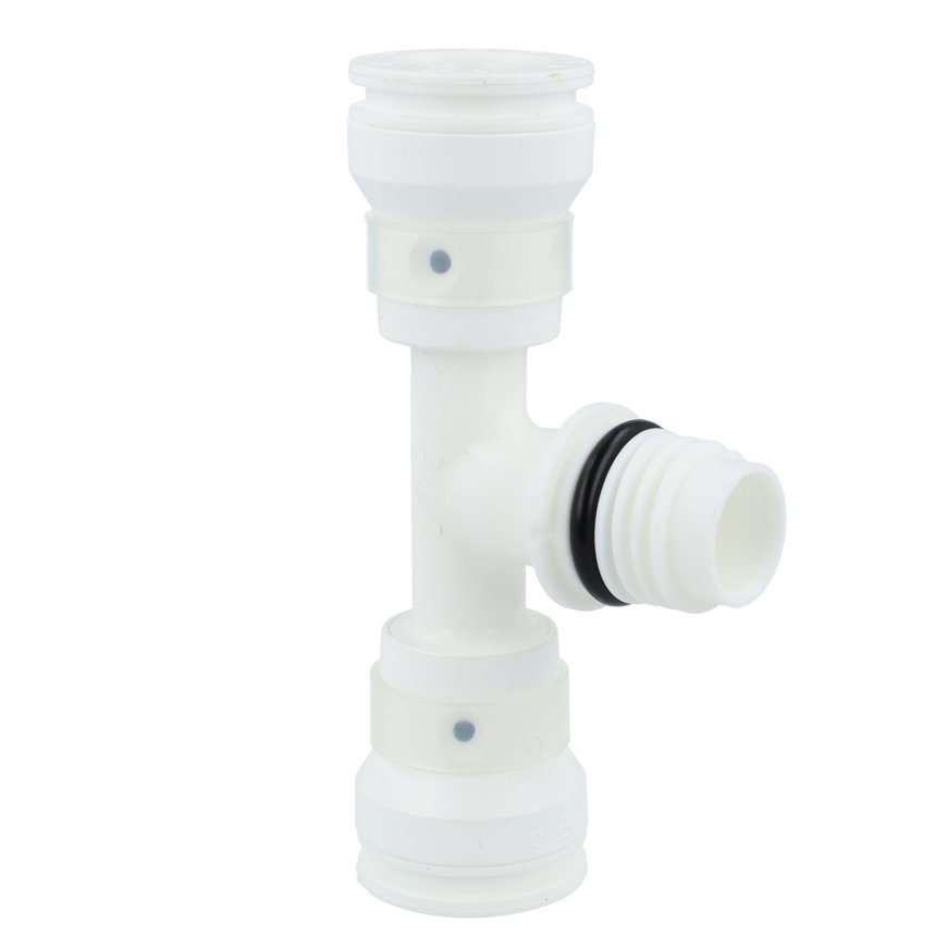 Henco Vision draad T-stuk 90°, pvdf, 2x steek/1x buitendraad, type VVSK-TM, epdm, 26 mm x ¾" x 26 mm