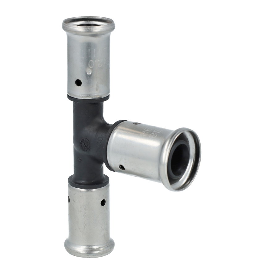 Henco verloop T-stuk 90°, pvdf, rvs, 3x pers, type 12PK, epdm, 16 bar, 16 x 20 x 16 mm