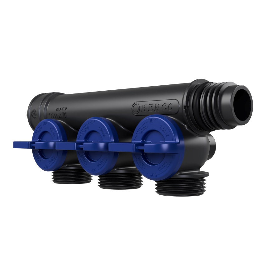 Henco Pro-Flow Manifold verdeler, 3x euroconus, type VKEK-V-3P, blauw