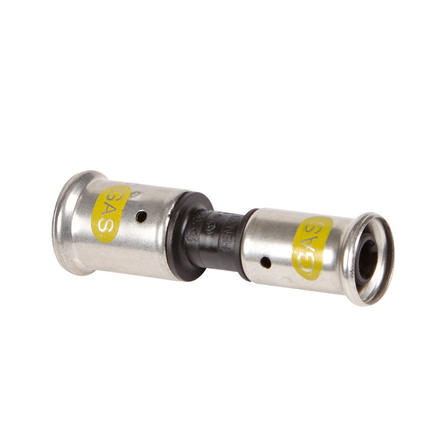 Henco verloopkoppeling, gas, pvdf, rvs, 2x pers, type 16PKG, hnbr, 10 bar, 26 x 20 mm