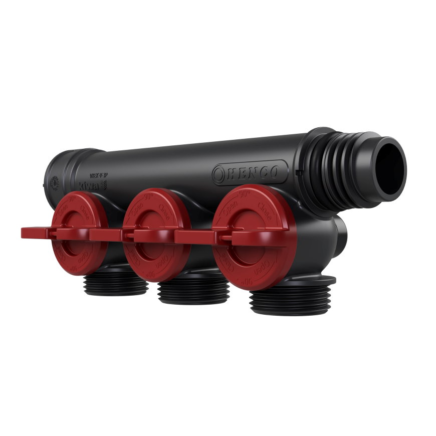 Henco Pro-Flow Manifold verdeler, 3x euroconus, type VKEK-V-3P, rood