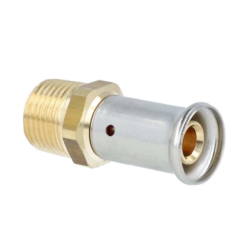 Henco draadkoppeling, messing, rvs, pers x buitendraad, type 17P, epdm, 16 bar, 16 mm x ¾"
