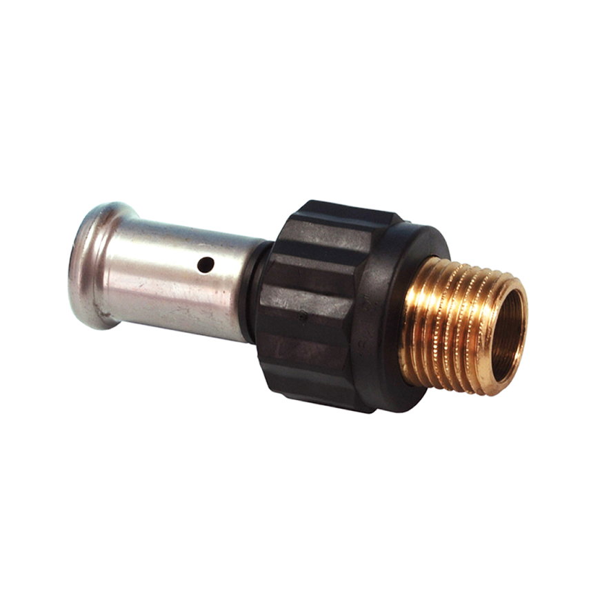 Henco draadkoppeling, pvdf, rvs, pers x buitendraad, type 17PK, epdm, 10 bar, 32 mm x 1"