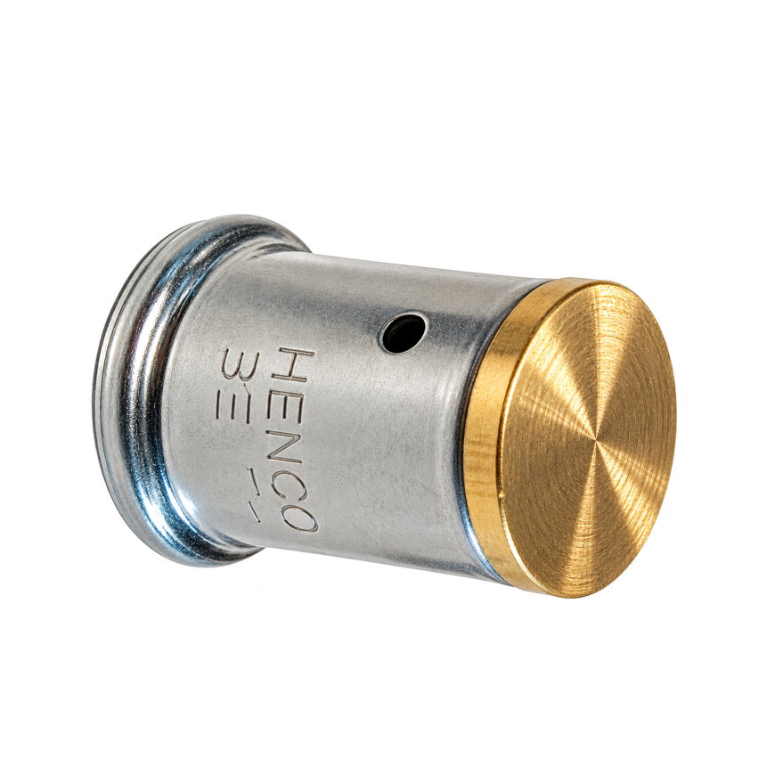 Henco eindkap, messing, rvs, pers, type P-PIPESTOP, epdm, 16 bar, 26 mm