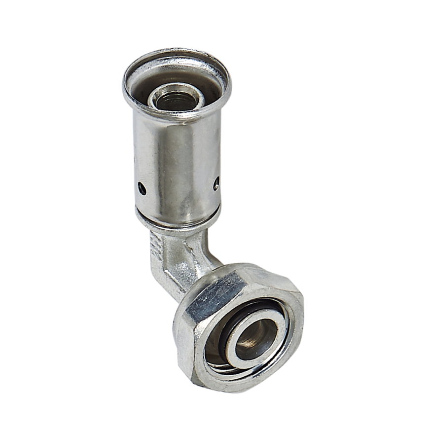 Henco schroefknie, messing vernikkeld, rvs, pers x wartel, type 44P, epdm, 16 bar, 16 mm x ½"