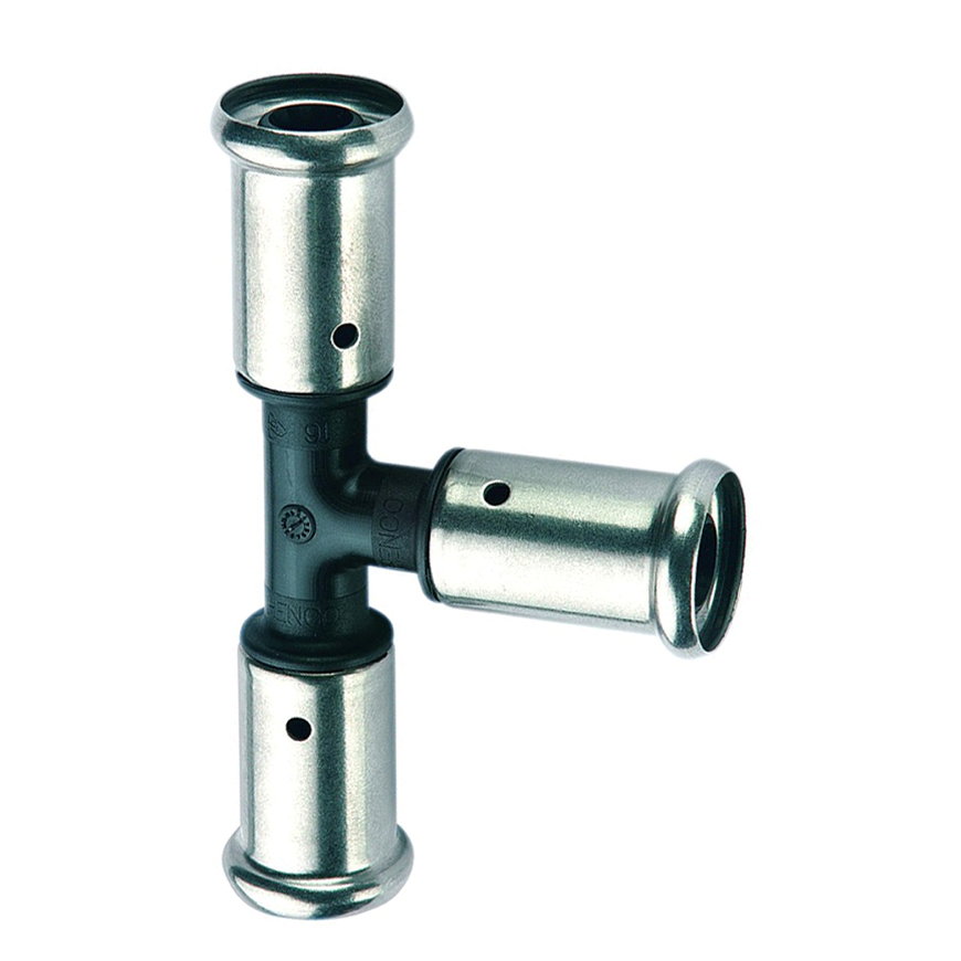 Henco T-stuk 90°, pvdf, rvs, 3x pers, type 9PK, epdm, 10 bar, 50 x 50 x 50 mm