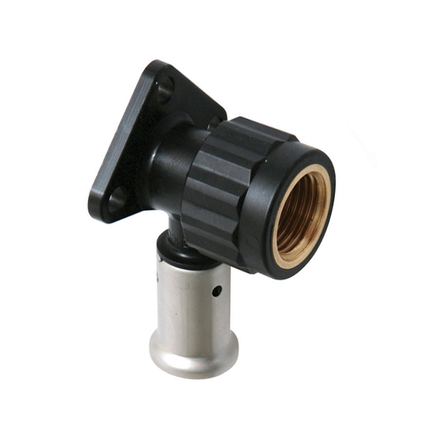 Henco muurplaat, pvdf, rvs, pers x binnendraad, type 2PK-K, epdm, 16 bar, kort, 16 mm x ½"