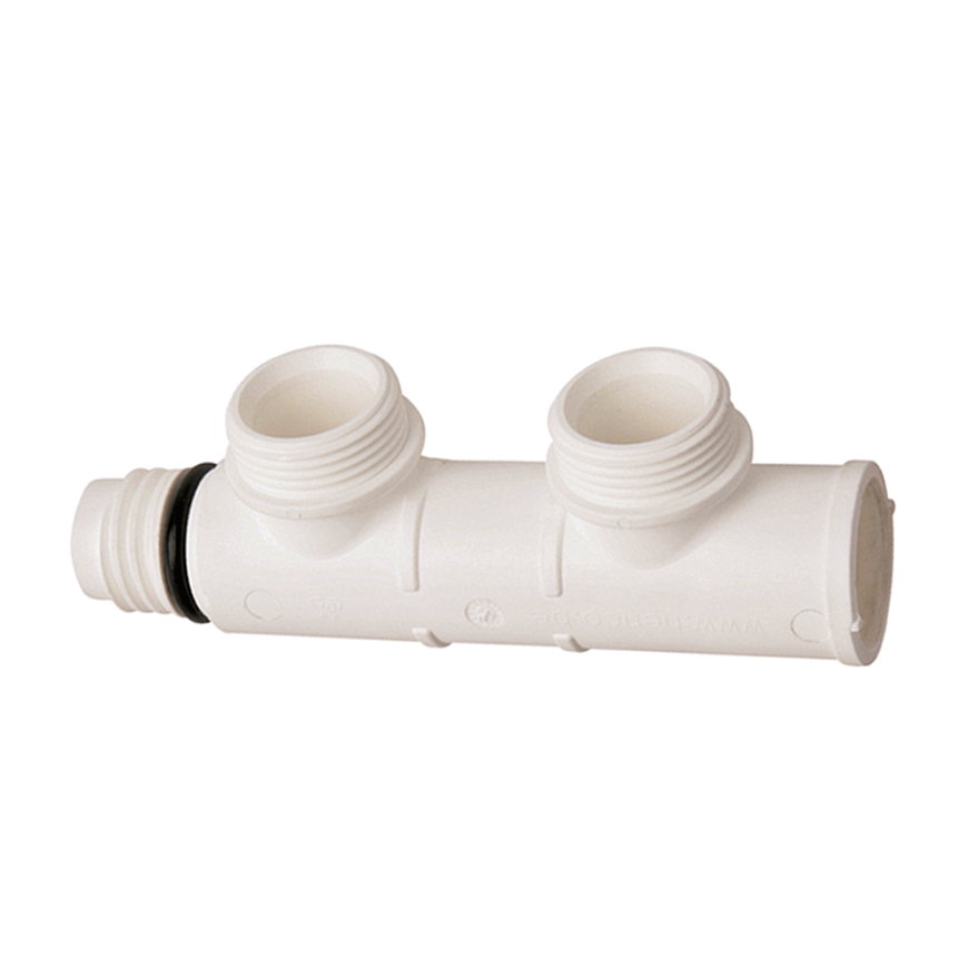 Henco Full Flow Manifold verdeler, pvdf, binnendraad x buitendraad, type VSKEK, 2 groepen, ¾"