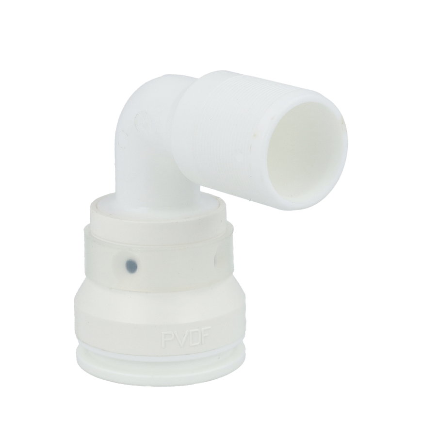 Henco Vision draadknie 90°, pvdf, steek x buitendraad, type VVSK-90, epdm, 26 mm x ¾"