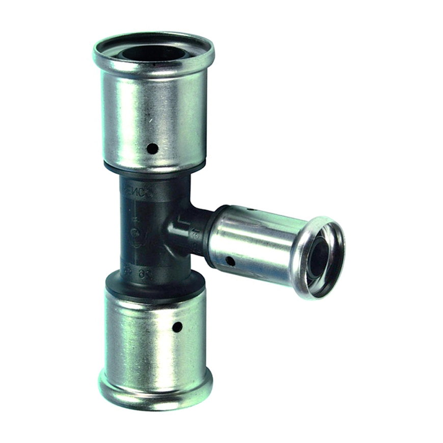 Henco verloop T-stuk 90°, pvdf, rvs, 3x pers, type 10PK, epdm, 10 bar, 50 x 40 x 50 mm
