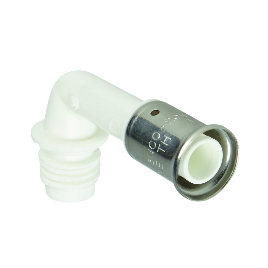 Henco Vision draadknie 90°, pvdf, rvs, pers x buitendraad, type VVPK90, epdm, onder, 26 mm x ¾"