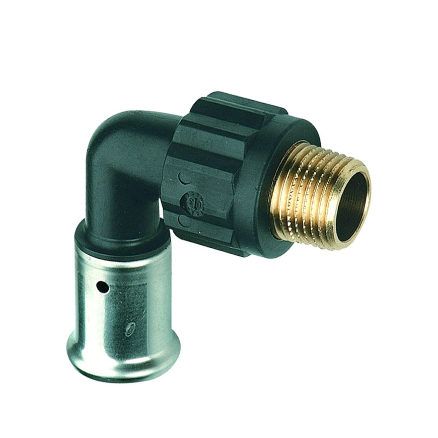 Henco draadknie 90°, pvdf, rvs, pers x buitendraad, type 5PK, epdm, 10 bar, 50 mm x 1½"