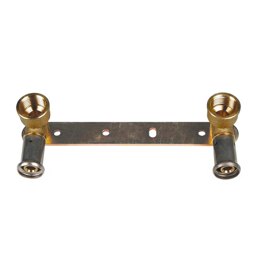 Henco dubbele muurplaat, messing, rvs, pers x bi.dr., type 28P, epdm, 16 bar, opbouw, 16 mm x ½"