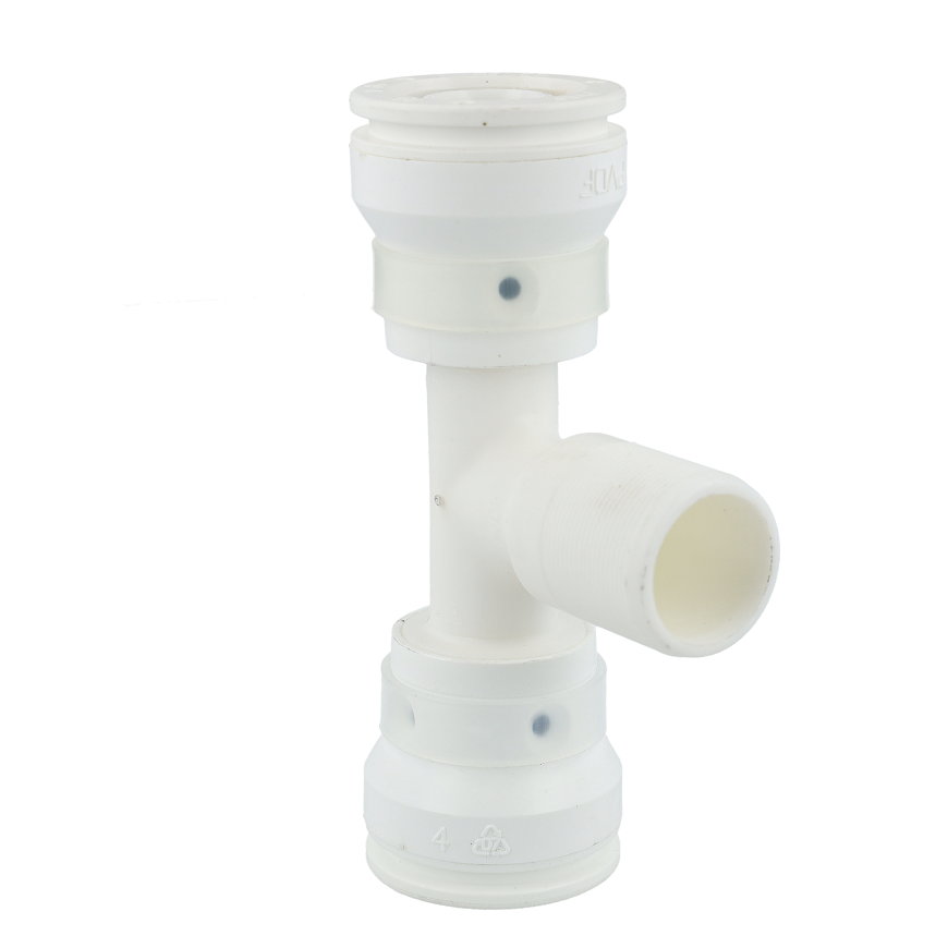 Henco Vision draad T-stuk 90°, pvdf, 2x steek/1x buitendraad, type VVSK-T, epdm, 26 mm x ¾" x 26 mm