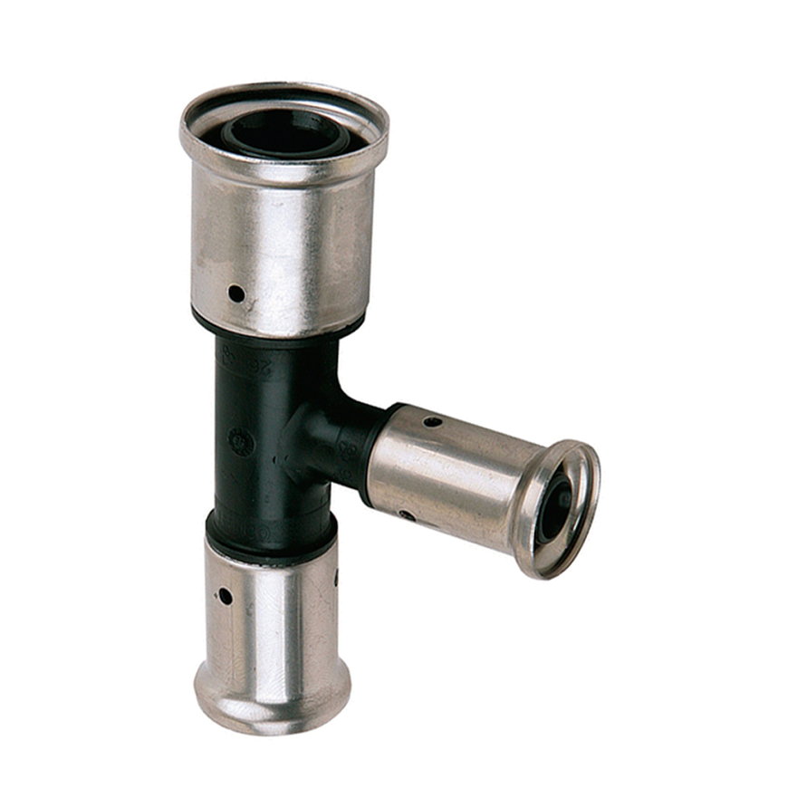 Henco verloop T-stuk 90°, pvdf, rvs, 3x pers, type 11PK, epdm, 16 bar, 26 x 20 x 20 mm
